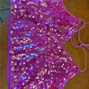 Sequin Embellished Pink Halter Top